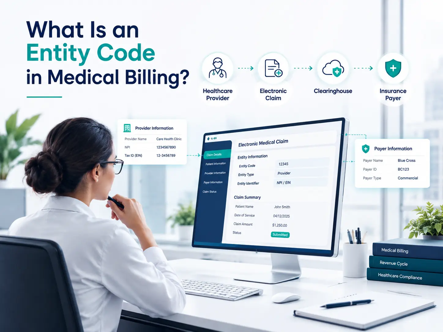 What Is an Entity Code in Medical Billing? Healthcare billing professional reviewing an entity code on an electronic medical claim