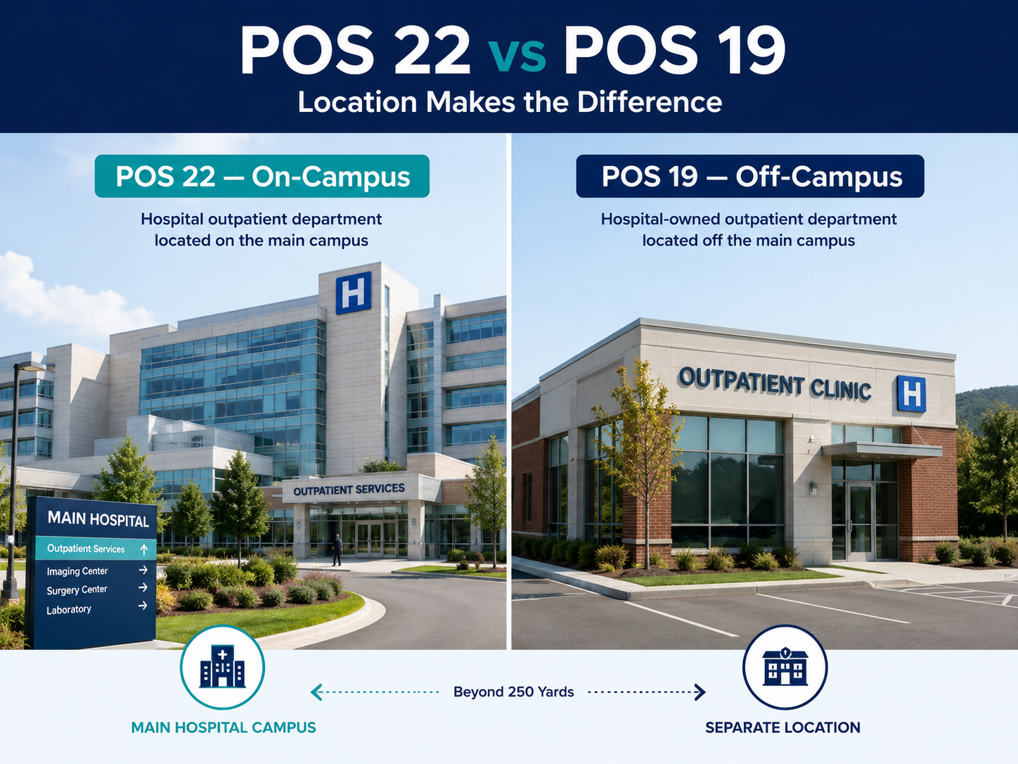 Comparison of POS 22 on-campus and POS 19 off-campus hospital outpatient locations