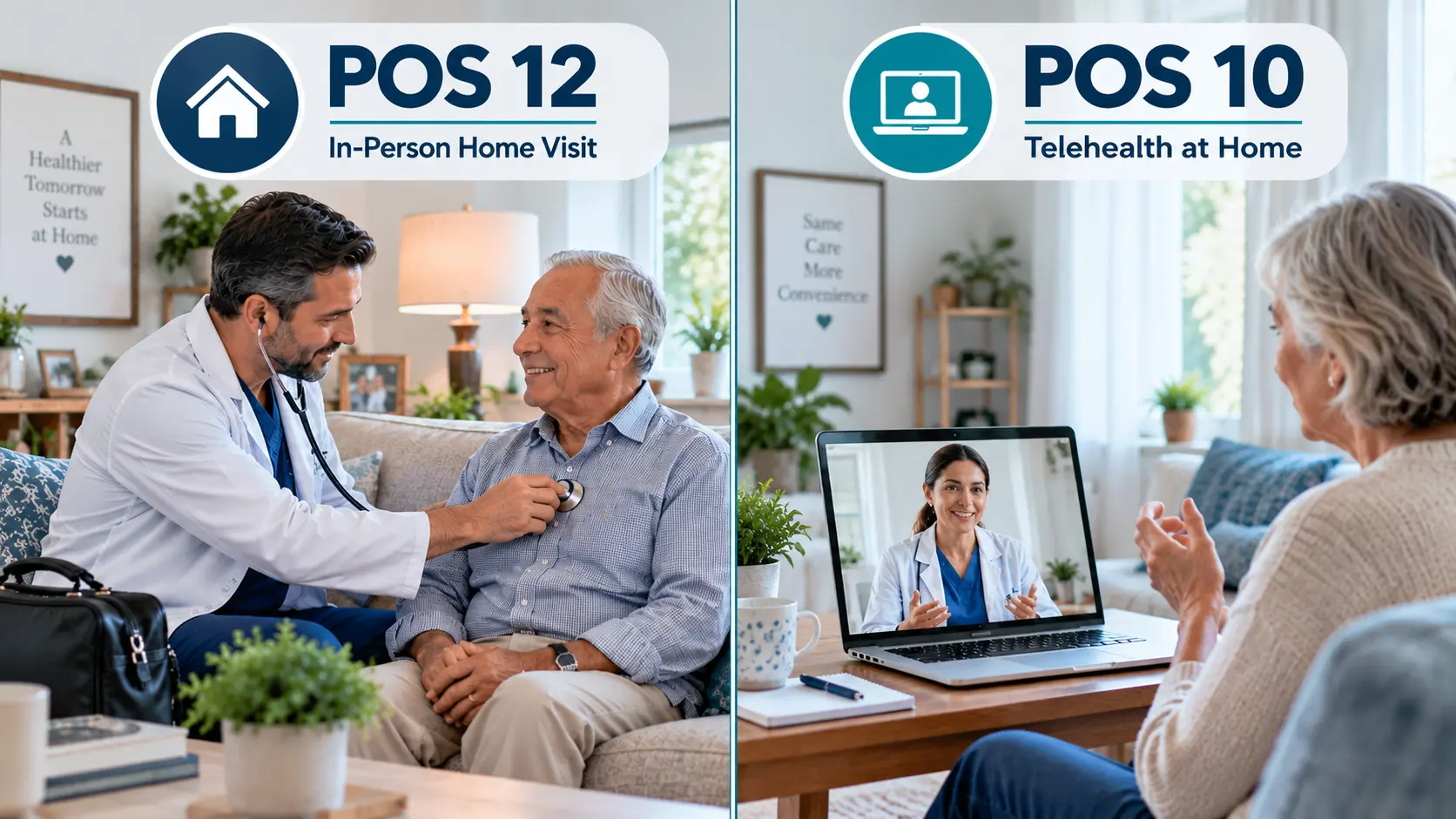 POS 12 vs POS 10: Home Visit vs Telehealth POS 12 in-person home visit compared with POS 10 telehealth at home