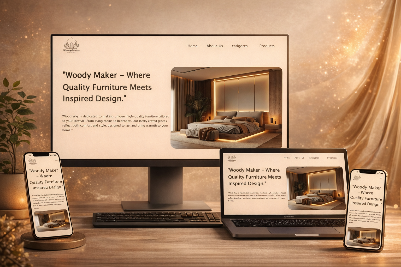 “Modern furniture e-commerce website screenshot showcasing front end web developer services for startups project with responsive design and clean interface.”