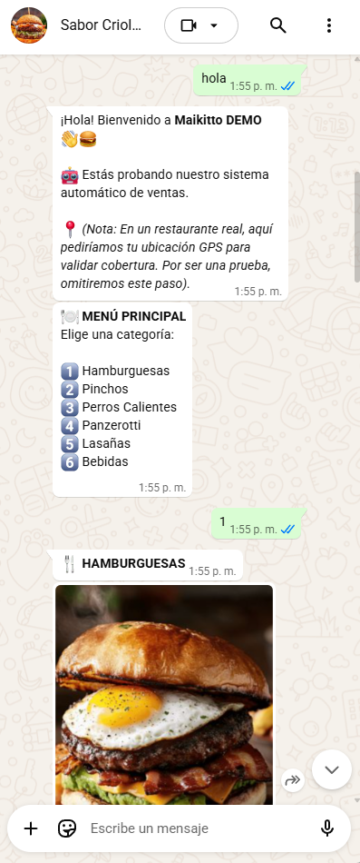 El cliente escribe "Hola"