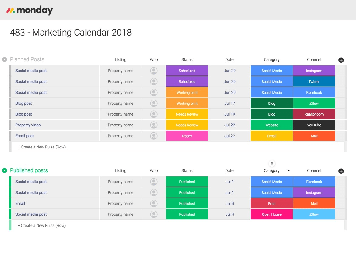 Real Estate Marketing Calendar Template