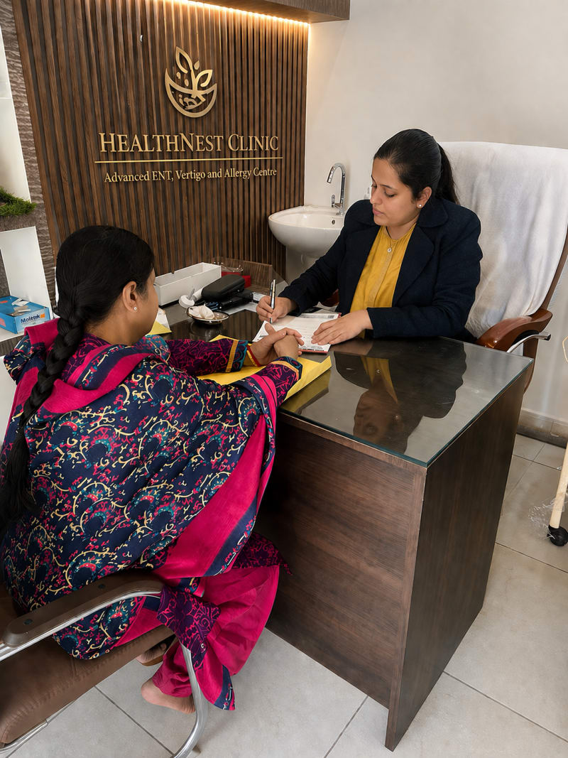 HealthNest Clinic consultation room - advanced ENT Vertigo Allergy centre Golf City Lucknow
