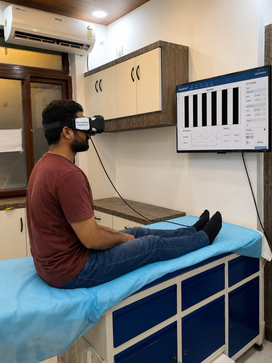 Patient undergoing videonystagmography at HealthNest Clinic in Golf City, Lucknow