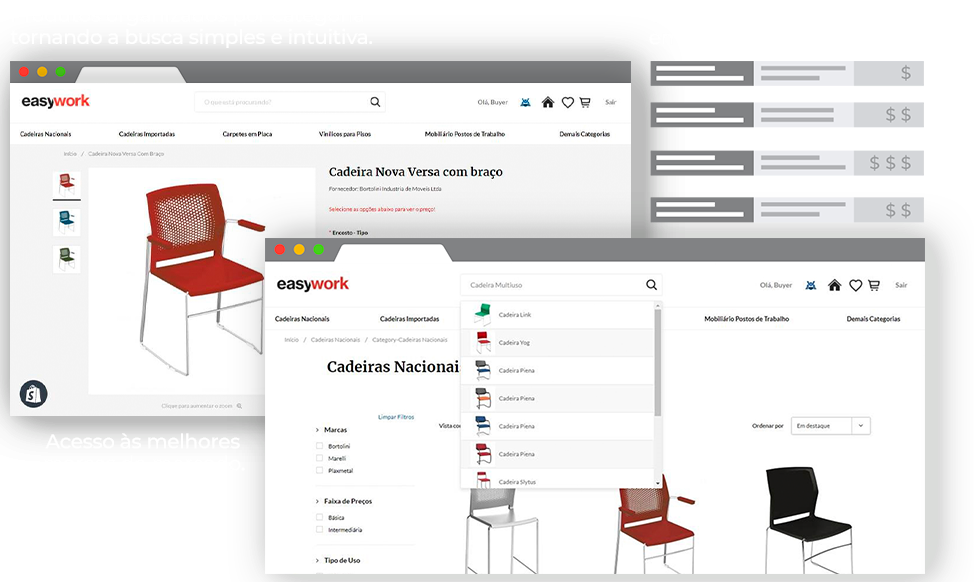 A EasyWork é uma plataforma digital B2B, especializada na venda de produtos corporativos e de arquitetura, idealizada por empreendedores com longa experiência neste mercado.