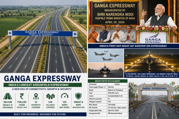 Ganga Expressway Inaugurated PM Modi Meerut Prayagraj India Longest Greenfield Highway 2026