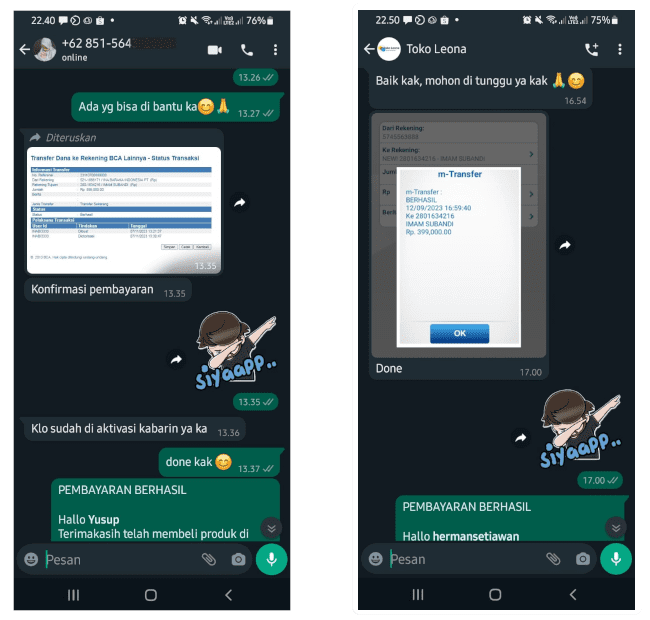testimonial bukti transfer pelanggan