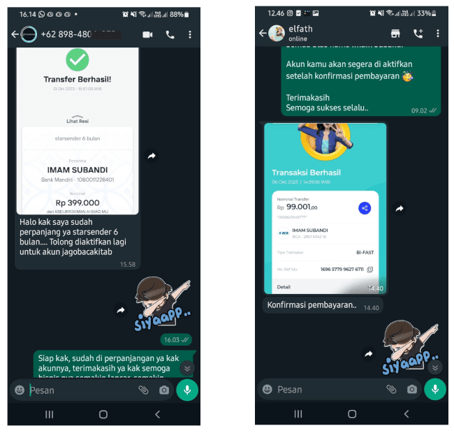 testimonial bukti transfer pelanggan
