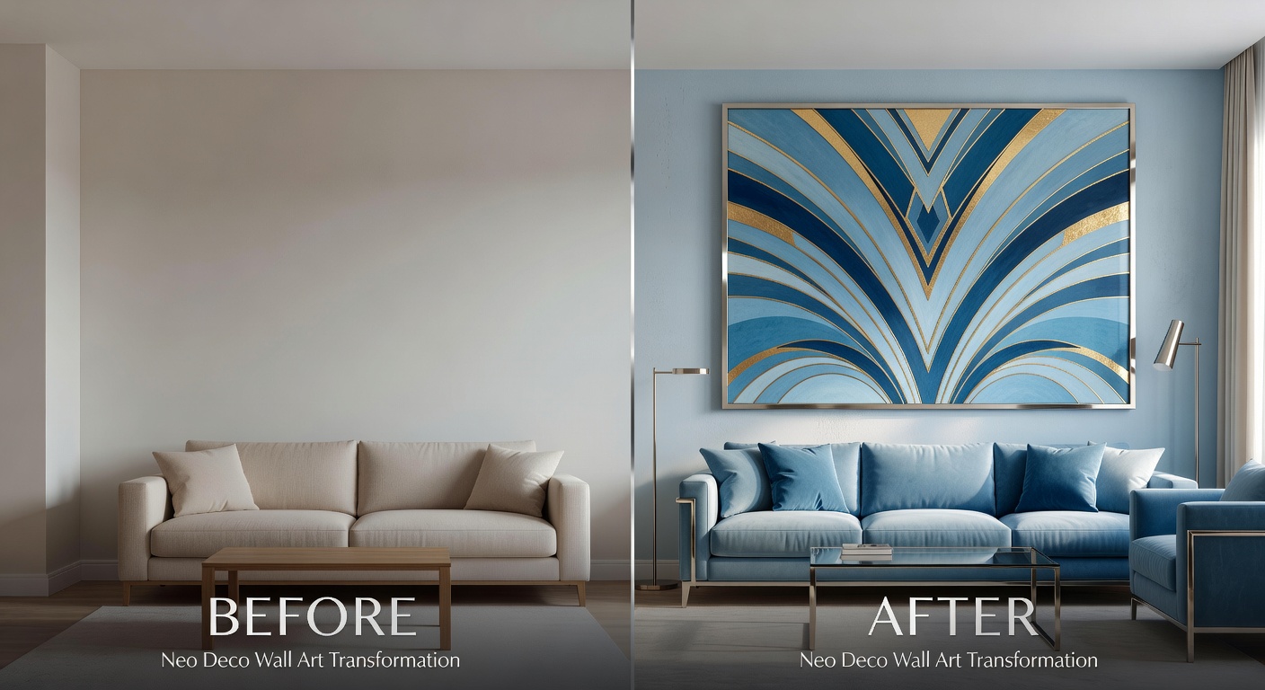 before-and-after split image of a living room wall transformation
