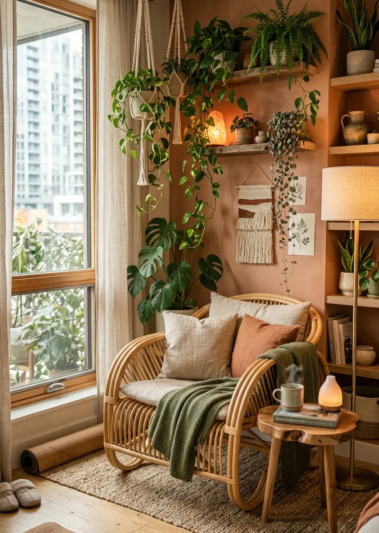 biophilic wellness nook in small apartment