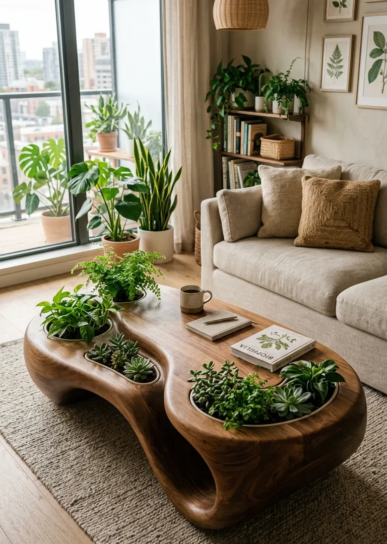 Biomorphic curved wooden coffee table