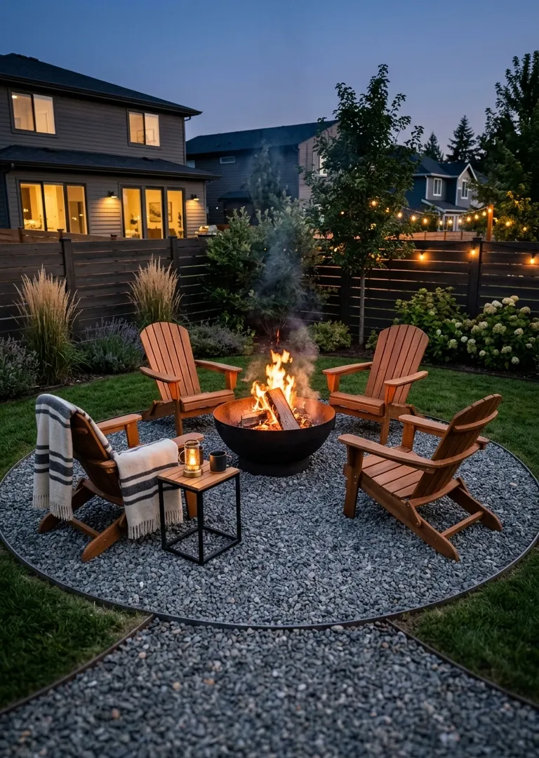 backyard fire pit area cozy cabin style