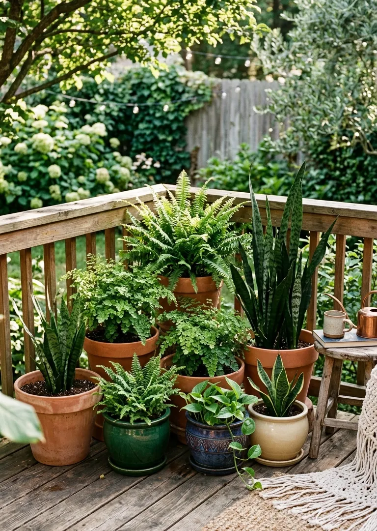 backyard wooden deck modern bohemian style