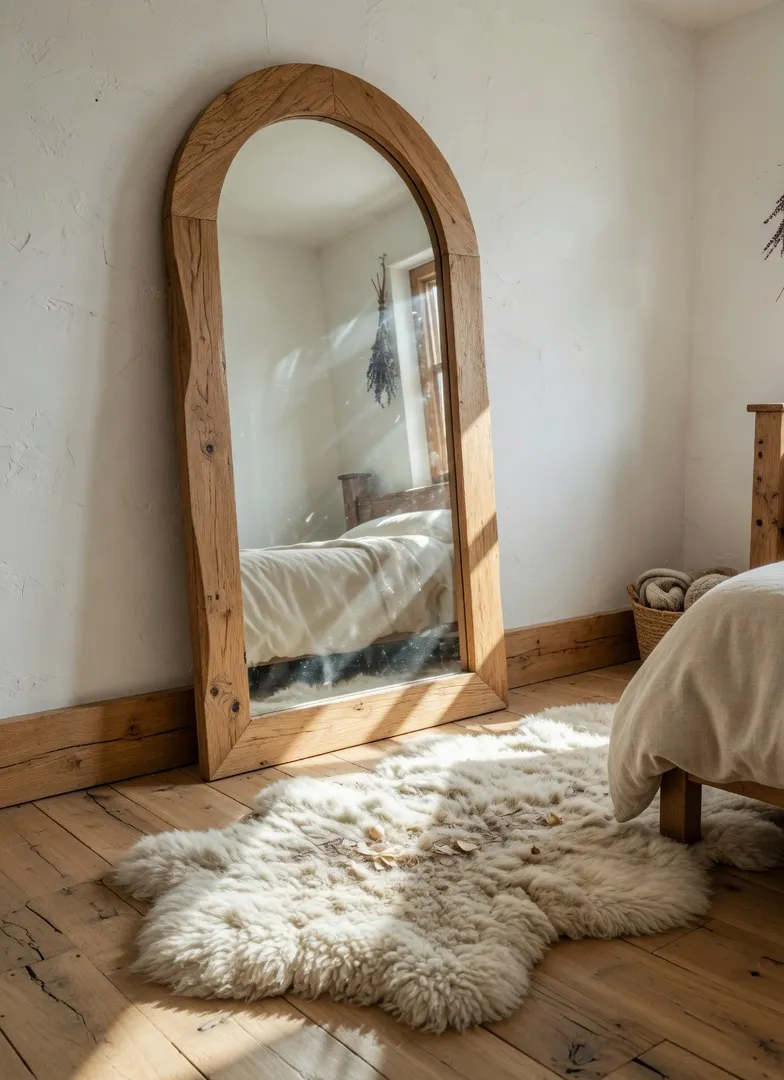 Expand the Space with Wood-Framed Leaning Mirrors