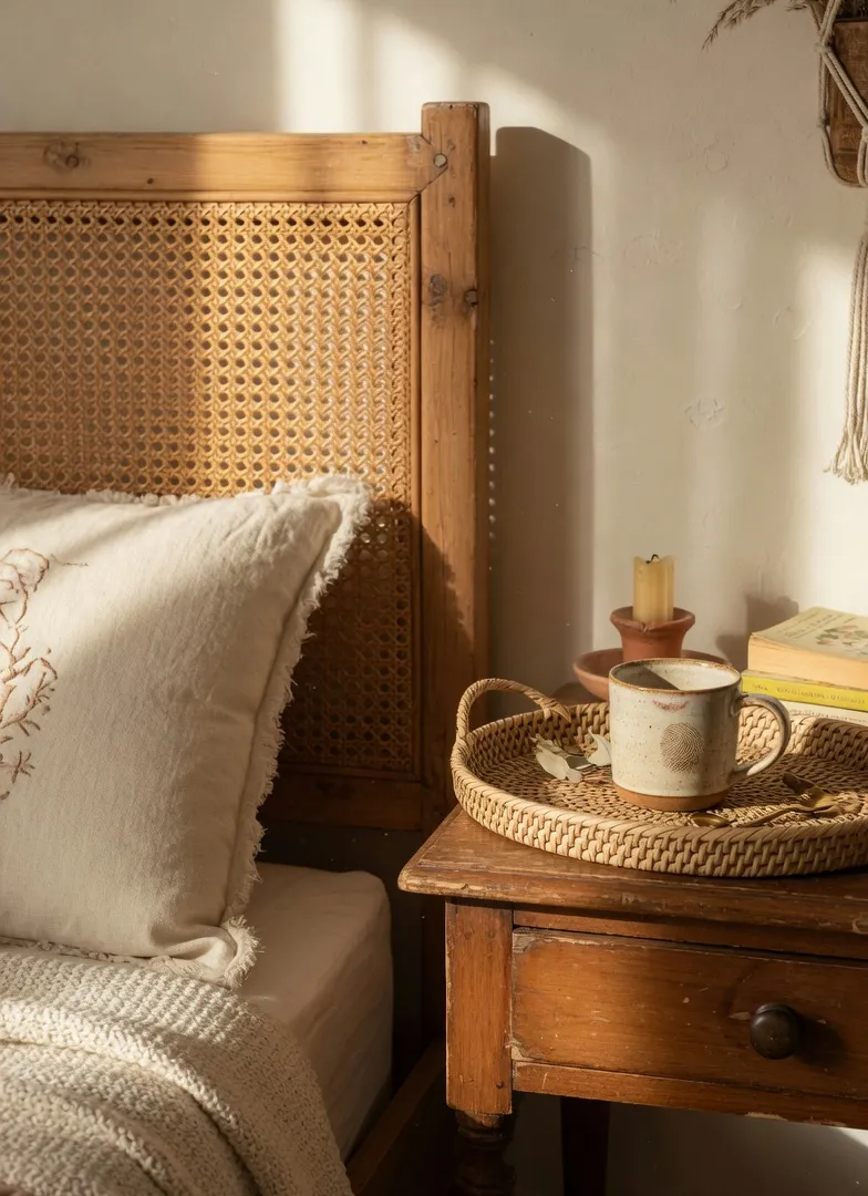 Warm Up the Space with Earthy Boho Bedroom Ideas (Rattan & Cane)
