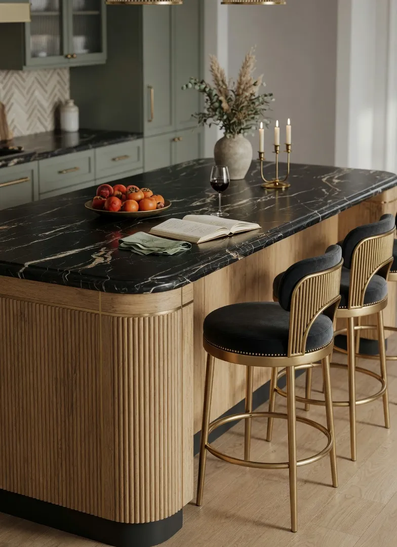 Soften the Lines with Contemporary Art Deco Kitchen Cabinets