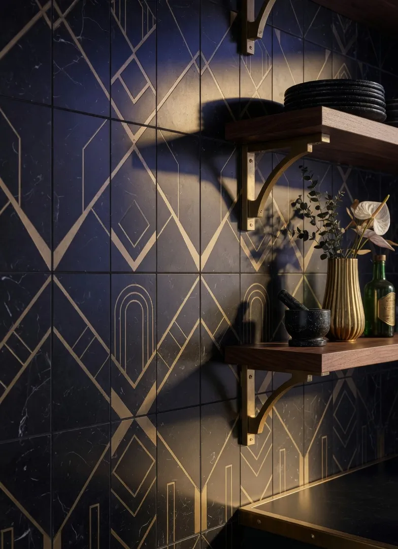 Neo Deco Geometric Backsplash Tiles Design for a Subtle Nod
