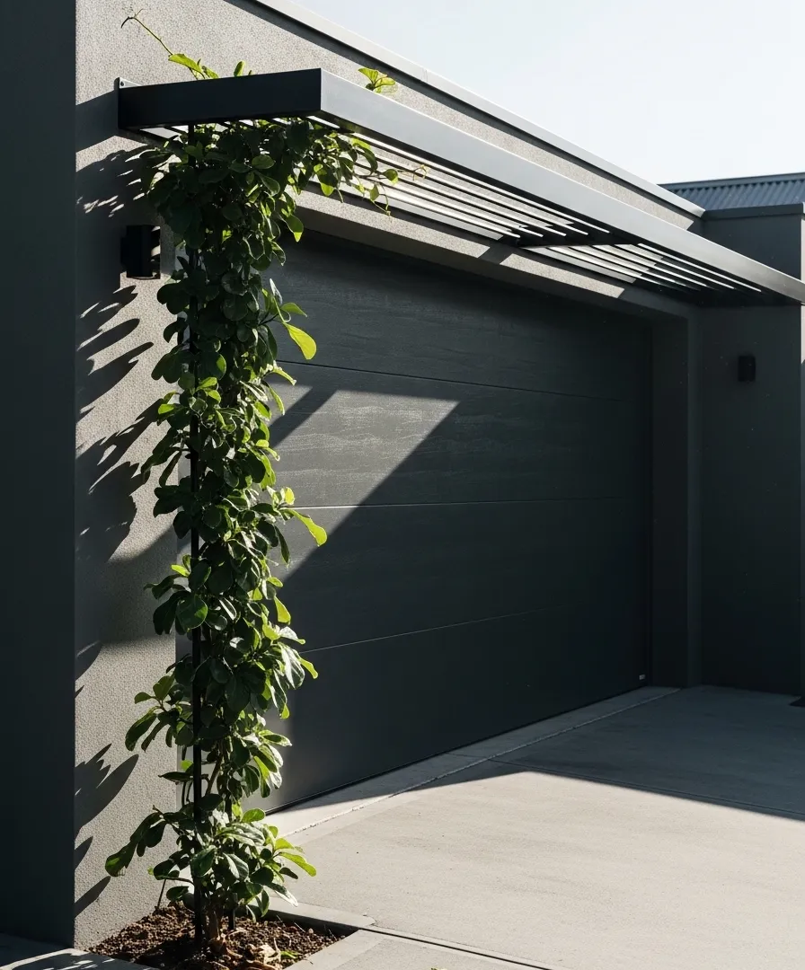 Sleek Integration Trellis Over Garage Door