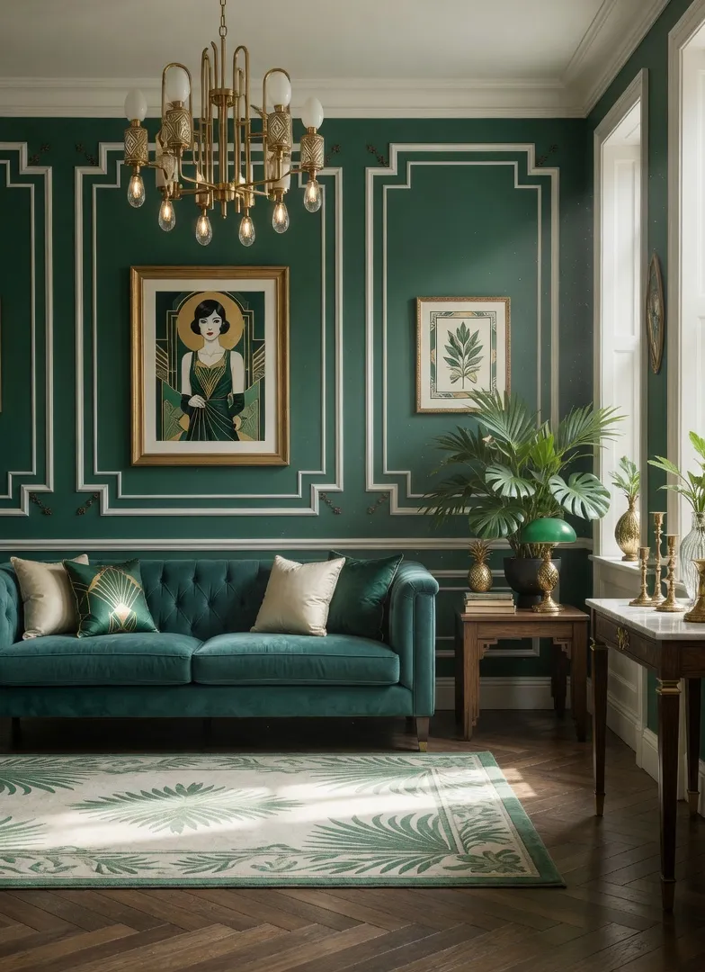 Emerald Green & Teal Timeless Neo Deco Living Room Ideas