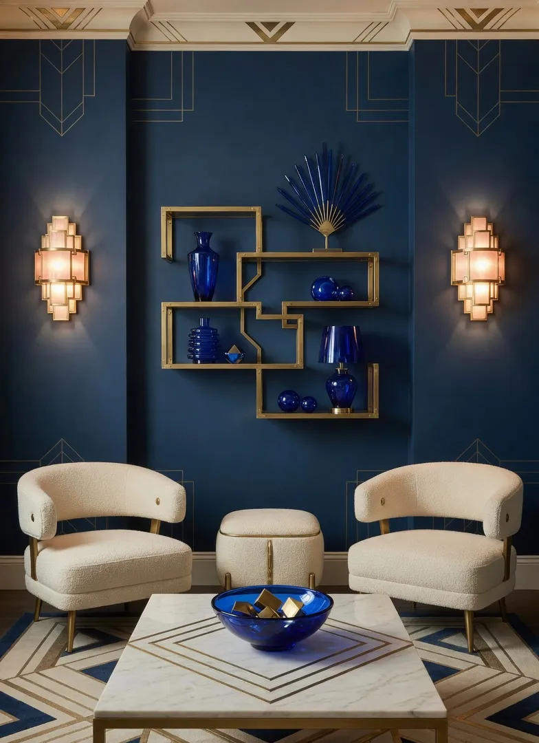 Deep Navy & Cobalt Sophisticated Neo Decor Living Room