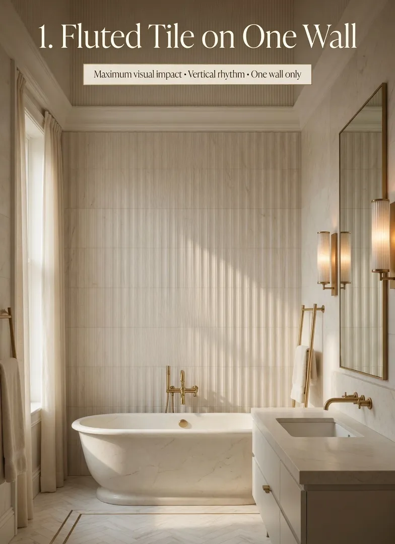 Neo Deco Bathroom Fluted Tile on One Wall