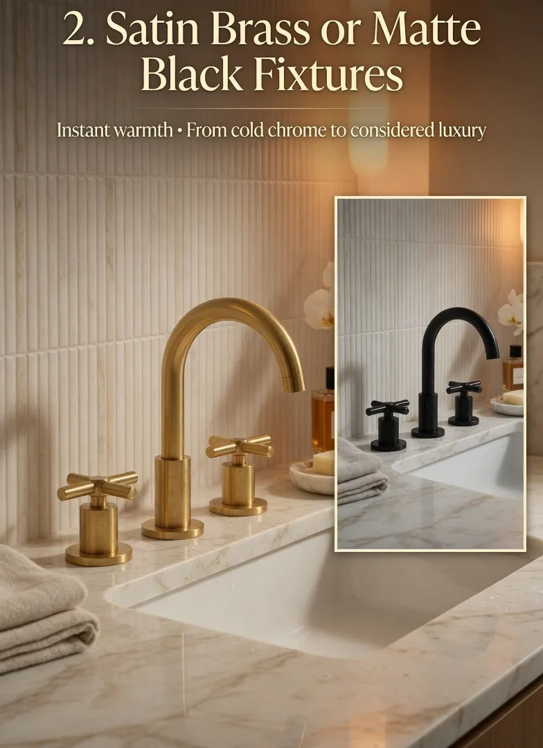 Neo Deco Bathroom Satin Brass or Matte Black Fixtures