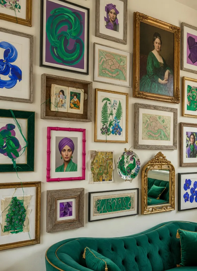 Gallery wall with zero rules about frames