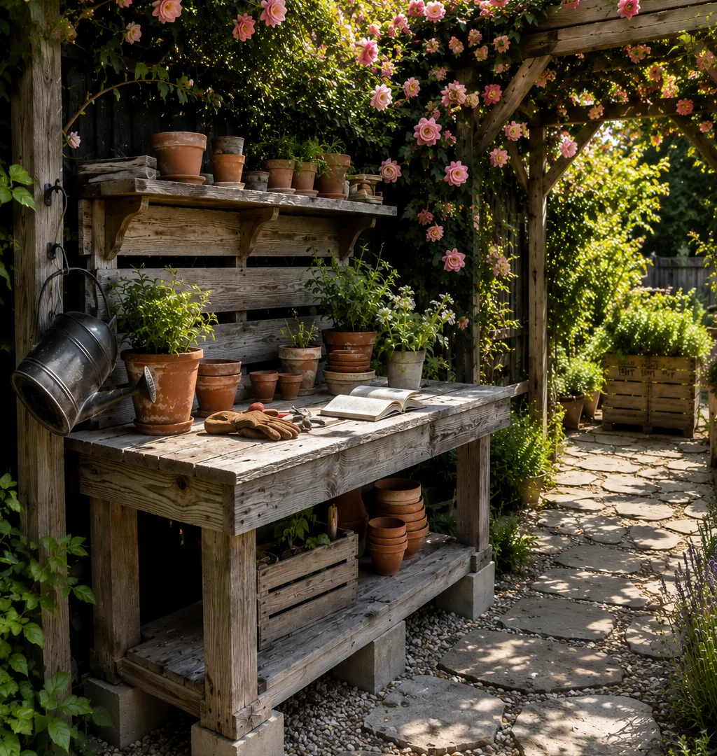 durable rustic backyard potting statio
