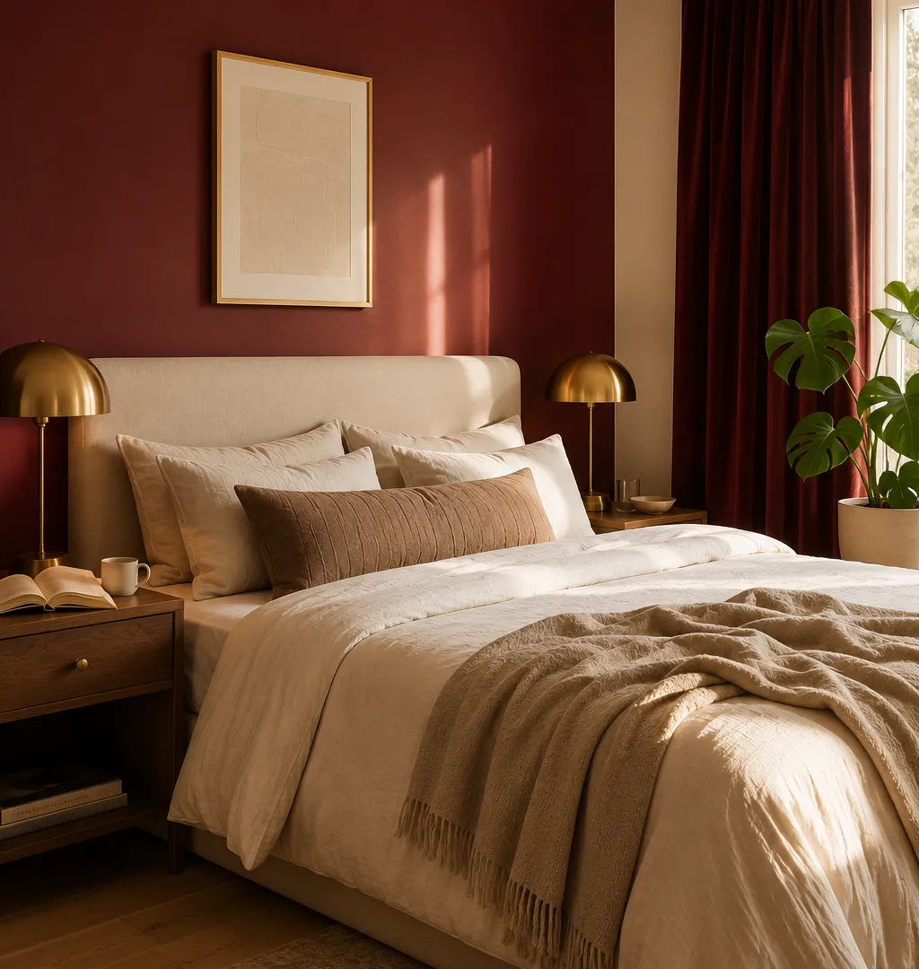 The focal wall with velvet curtains