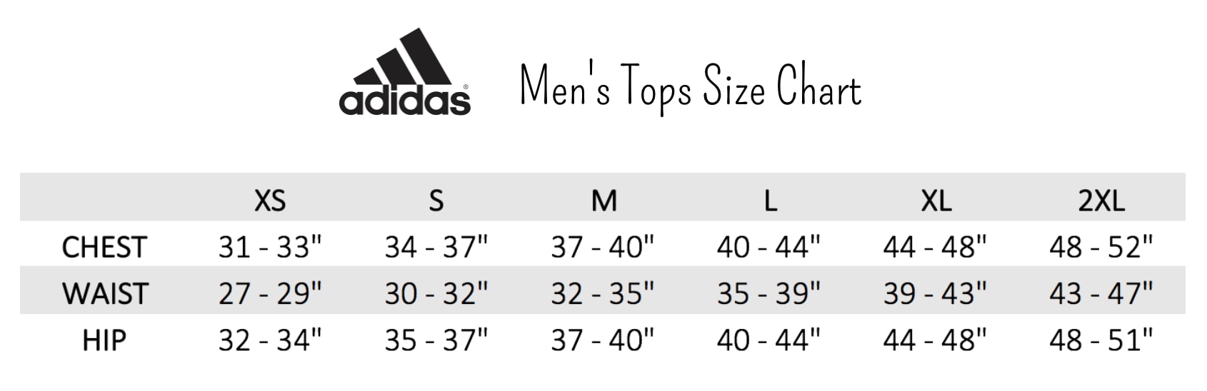 Adidas Mens T Shirt Size Chart