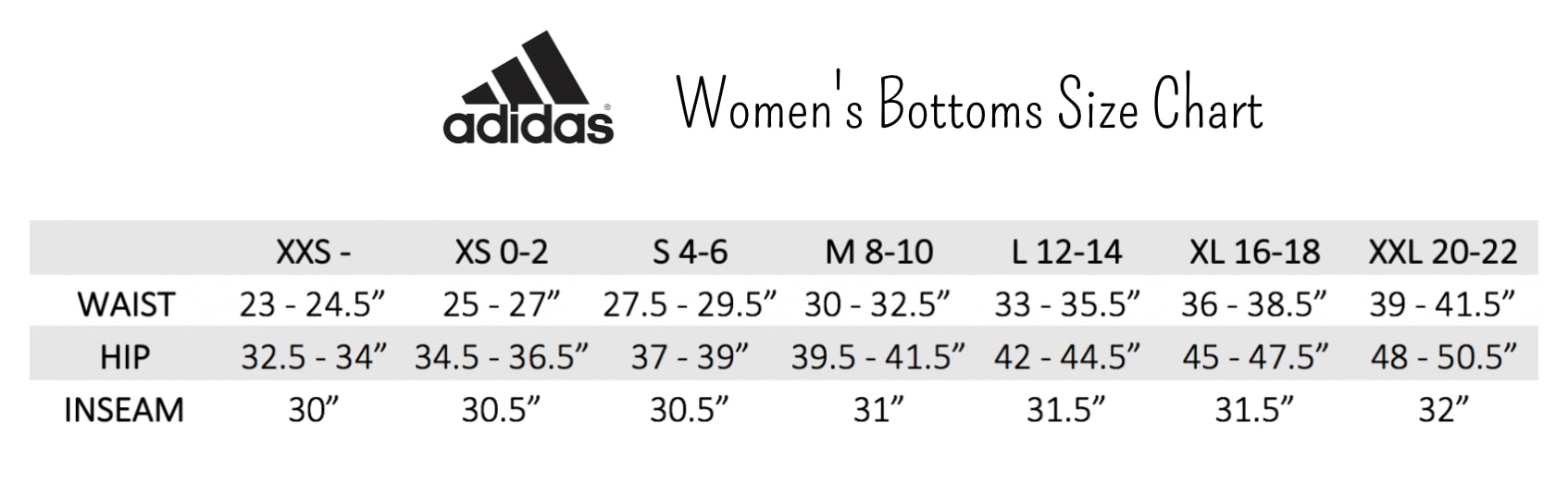 Adidas Shorts Size Chart