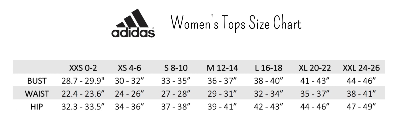 Womens Top Size Chart