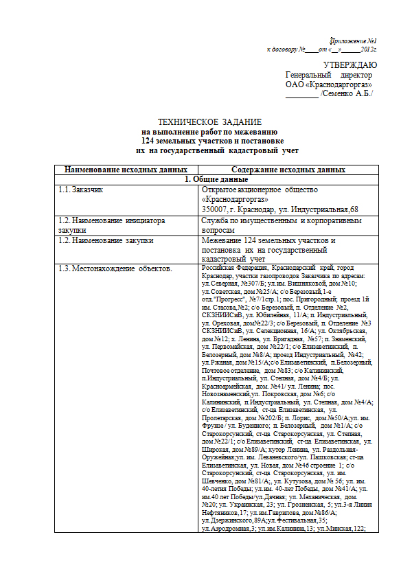 Техническое задание на выполнение проектных работ образец