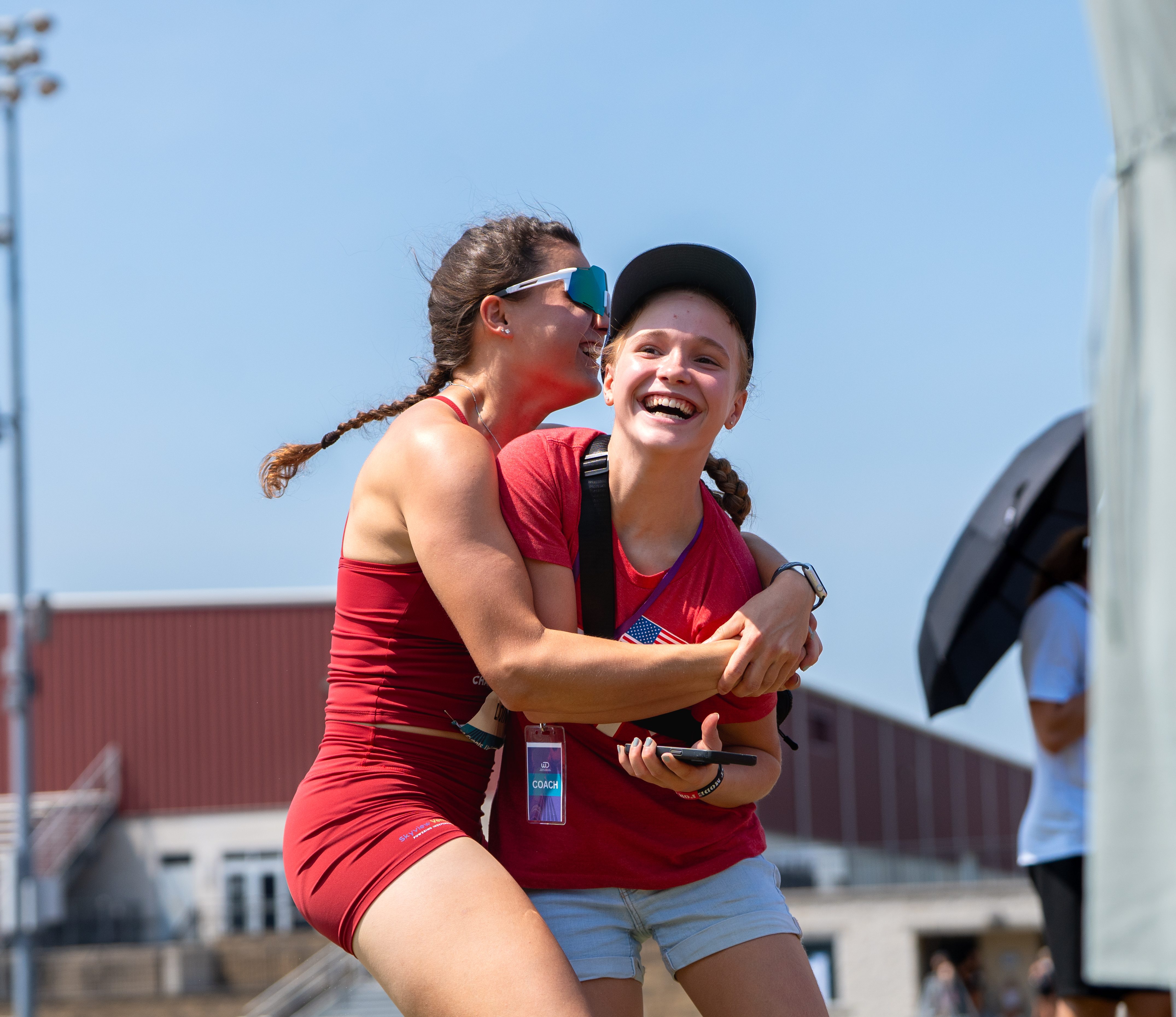 Athletes celebrating together