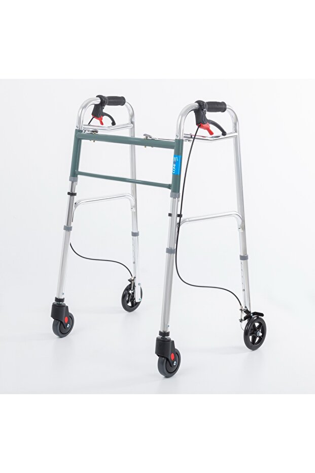 Comfort Plus Kf8220l-5 Alüminyum 4 Tekerlekli Walker Yürüteç Büyük Tekerli Frenli Hasta Yürüteci Tekerli 8