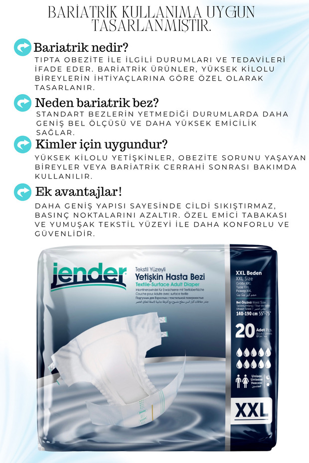 JENDER Bel Bantlı Hasta Bezi XXL 20'li 2 Paket 5