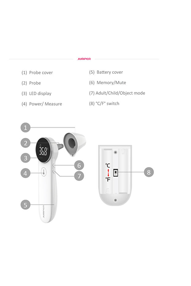 Jumper Temassız Ateş Ölçer Alından Ve Kulaktan Ölçer Termometre bebek yetişkin IR Hızlı ÖlçümJPD-FR301 6