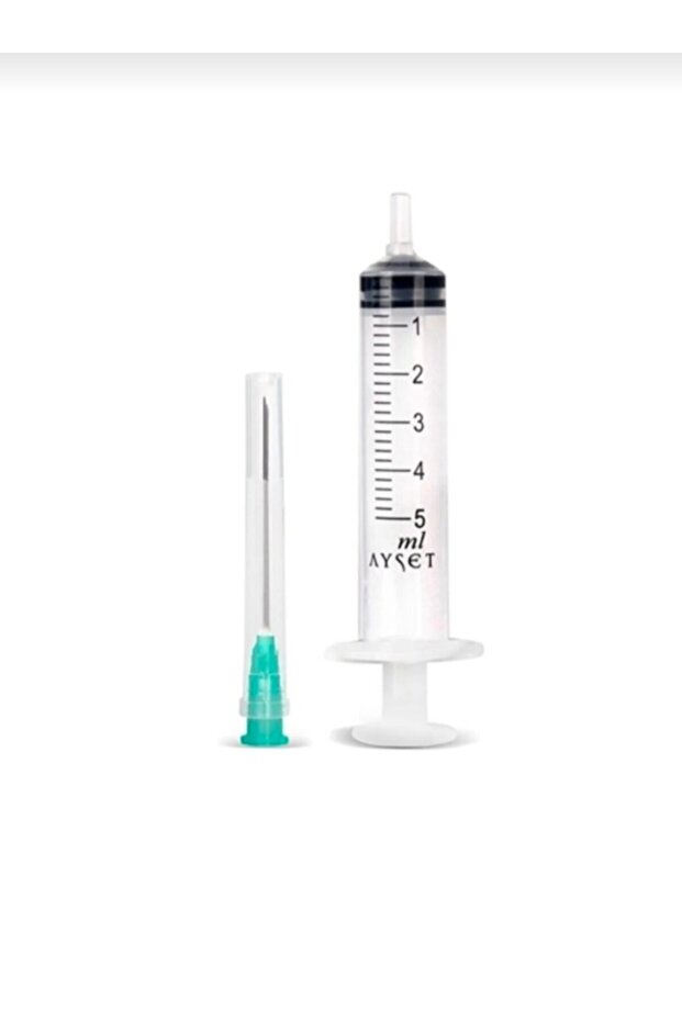 Ayset - 5cc (5ml) enjektör iğne şırınga (1adet) 3 parça yeşil uç contalı 21G