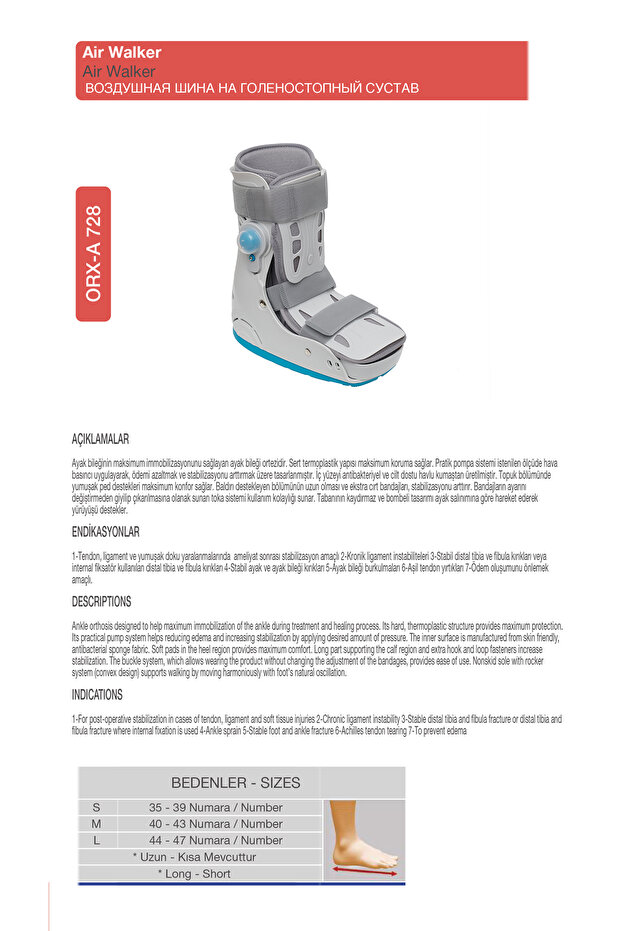 Genel Markalar Air Walker Ortezi Ayak Bileklik (Havalı Yürüme Botu) (ORX®-A728KISA) 2