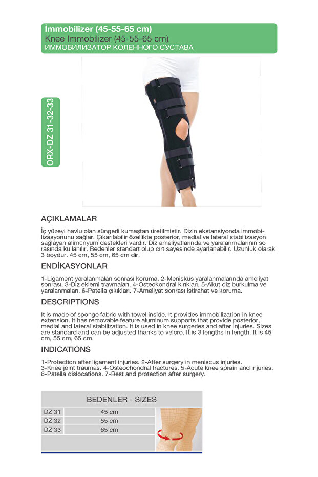 ORLEX İmmobilizer Dizlik – Ameliyat Sonrası Diz Sabitleyici (55 CM) (ORX®-DZ32) 6