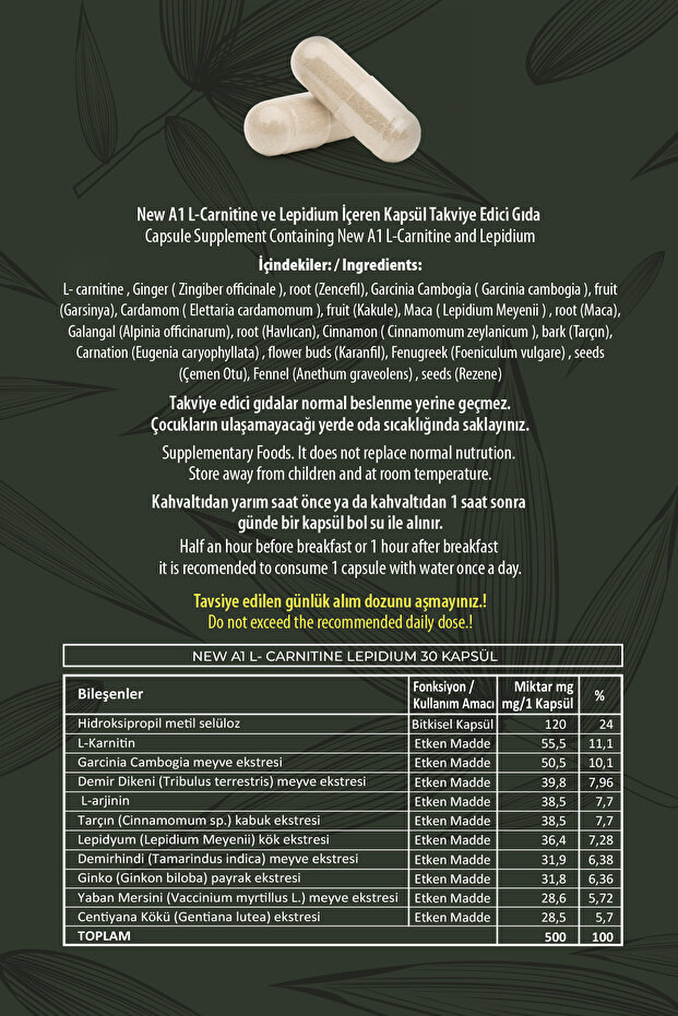 Hhs NEW A1 L-Carntine Lepdium 30 Kapsül (Şişe) 5