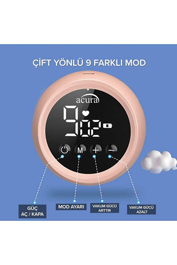 Acura AC-3020 Şarjlı, LCD Ekranlı, Biberon Özellikli Çiftli Göğüs Pompası 7