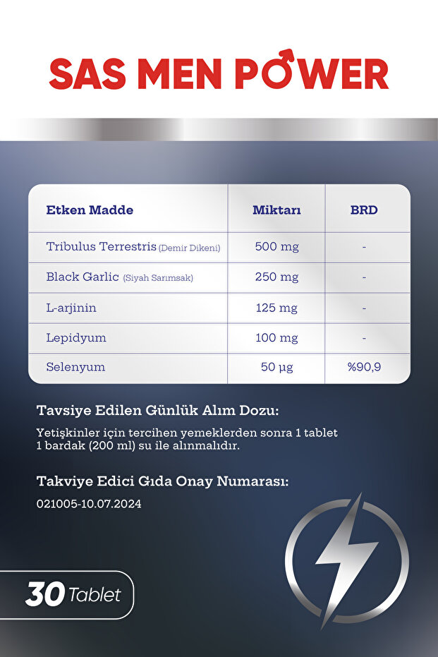 MDC Sas Men Power (TRİBULUS, SAS, L-ARJİNİN, LEPİDYUM) 30 Tablet (erkeklere Özel ) 7