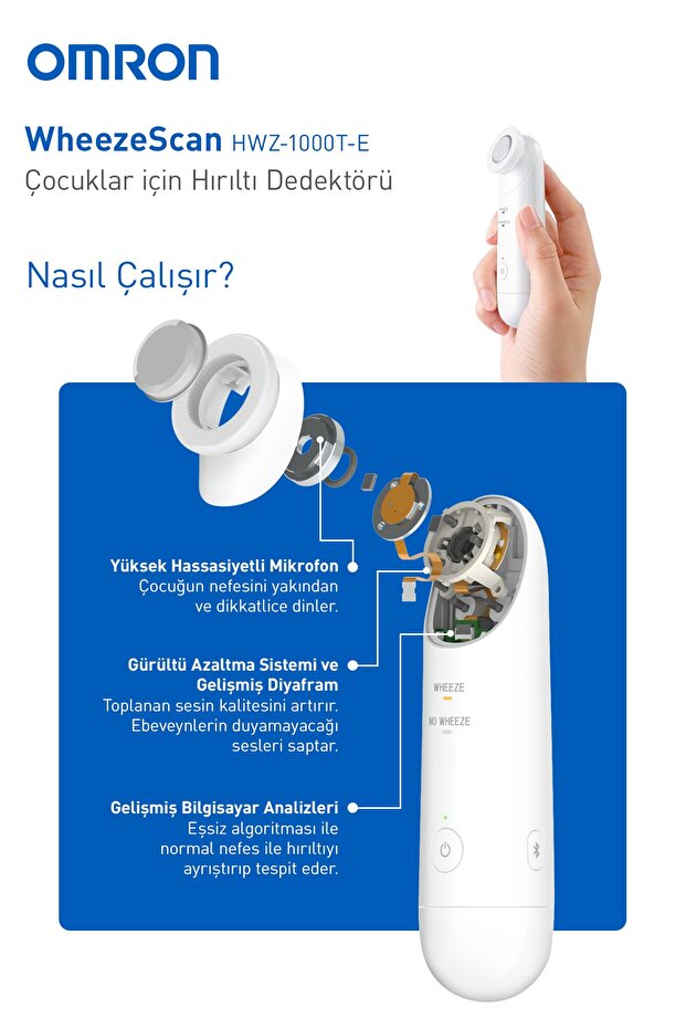 Omron WheezeScan Çocuklar İçin Hırıltı Dedektörü HWZ-1000T-E 7