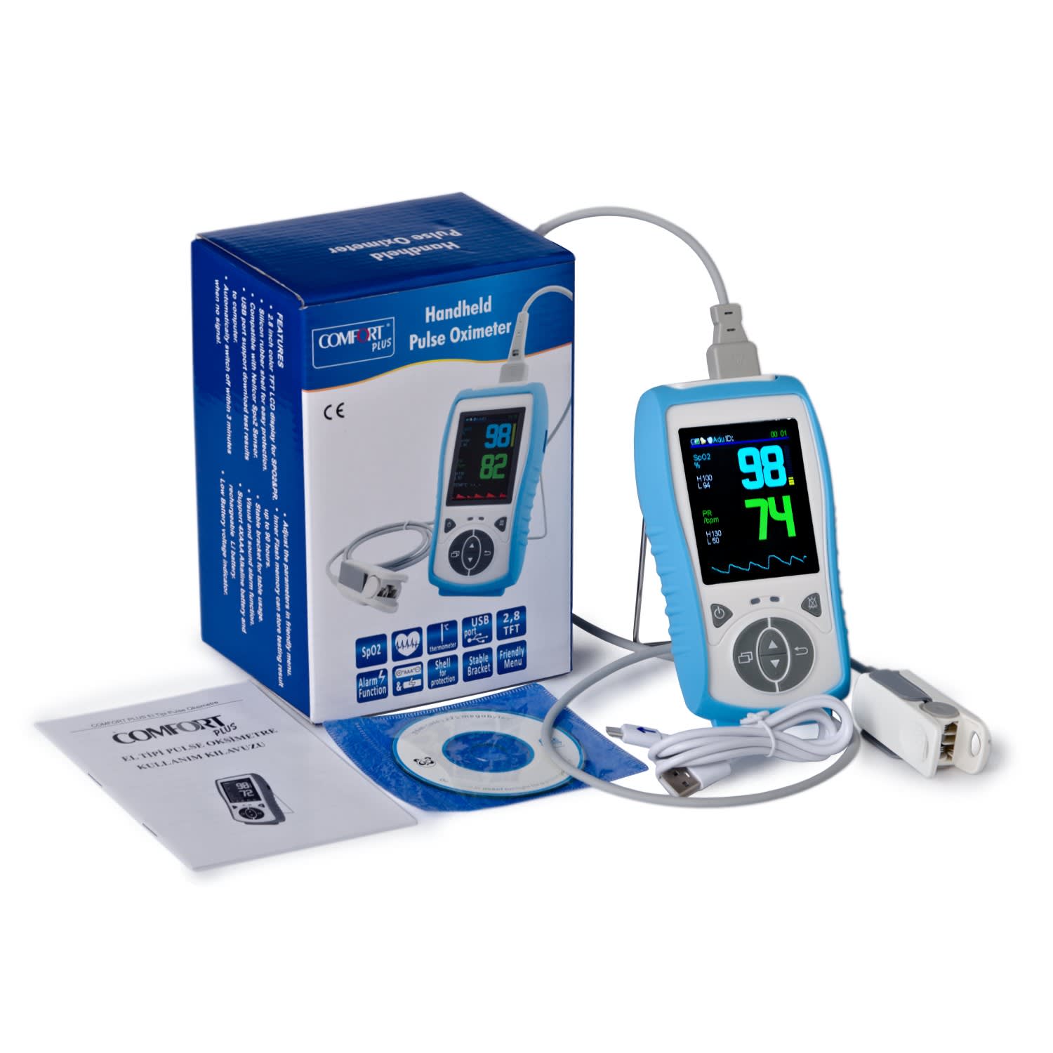 Comfort Plus El Tipi Yetişkin Pulseoksimtre (Hem Pilli Hem Şarjlı)