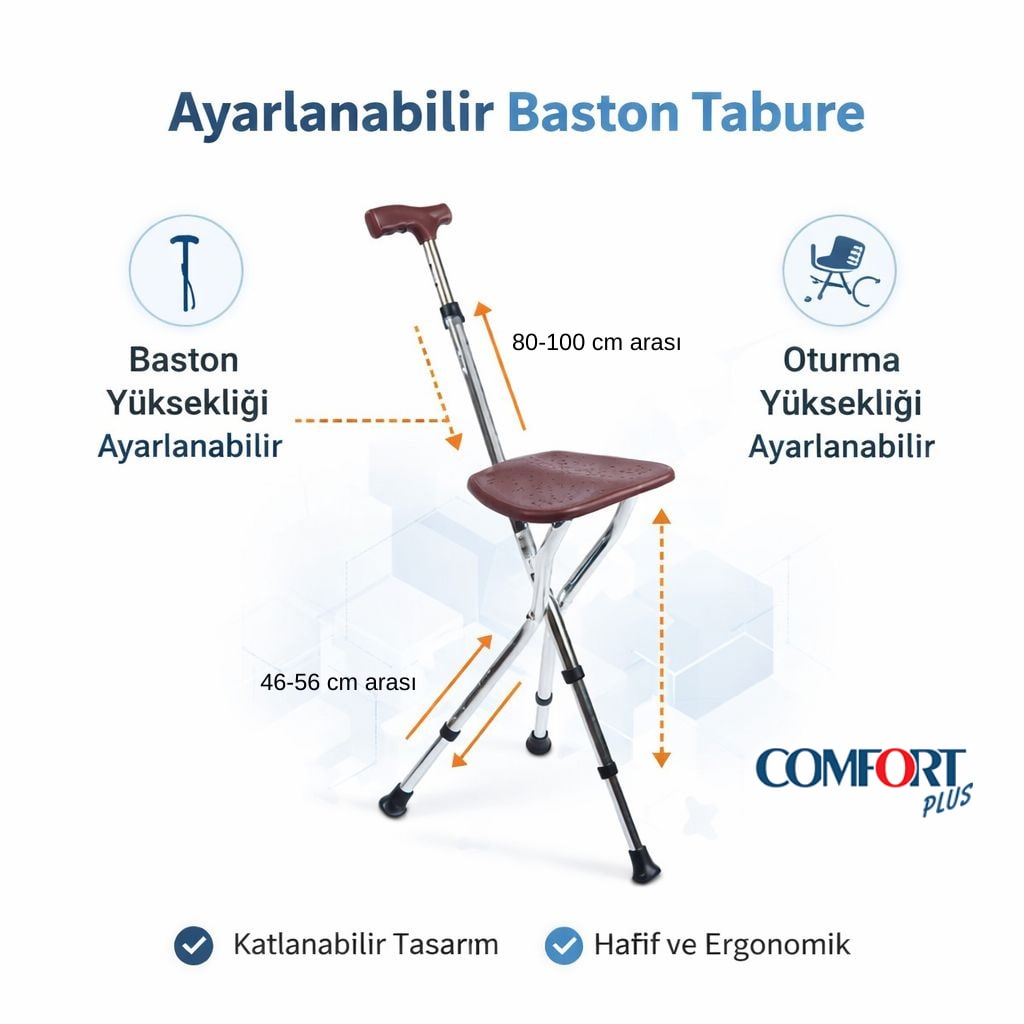 Comfort Plus DM-74 Oturaklı Baston (Yüksekliği Ayarlanır) 6