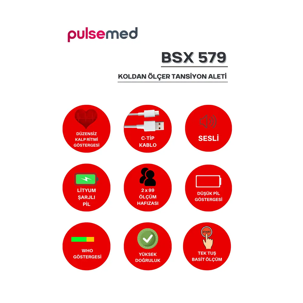 Pulsemed Dijital Konuşan Koldan Ölçer Tansiyon Aleti BSX579 - 6