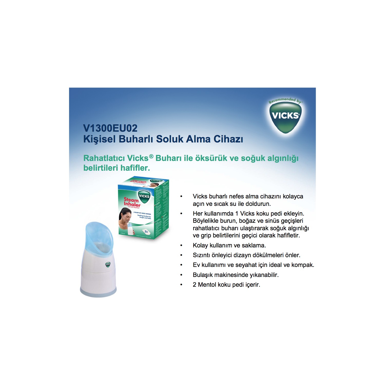 Vicks V1300 İnhaler 2 Mentol Koku Pedi ile Boğaz ve Sinüs Rahatlatıcı Buhar - 4