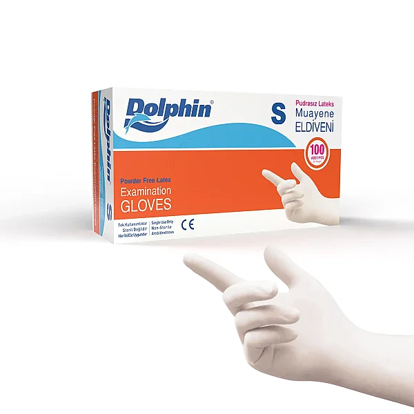 Dolphin Pudrasız Lateks Muayene Eldiveni S Beden 100 Adet x 20 Paket - MDR - Koli - 1