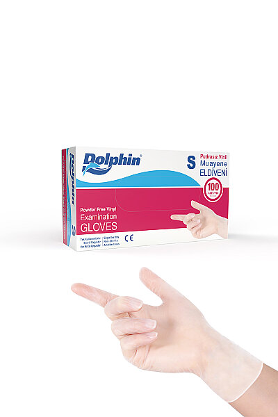 Dolphin Beyaz Vinil Eldiveni Pudrasız S Beden 100 Adet -MDR - 1